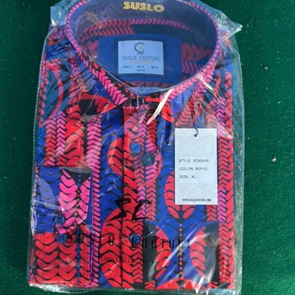 SUSLO Couture Multicolor Long Sleeve Button Down Shirt Size XL (Silm Fit) - Picture 2 of 5